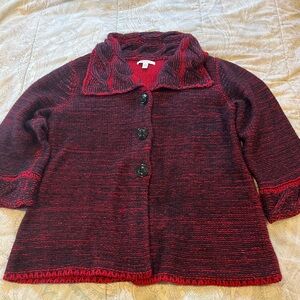 JM Collection Vibrant Red and Black cardigan Sweater